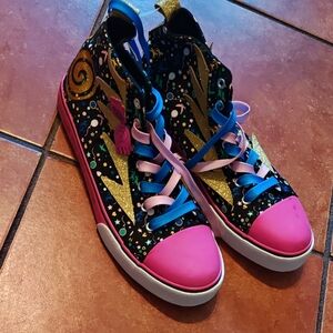 Colorful Glitter High-Top Sneakers with Pink Toe